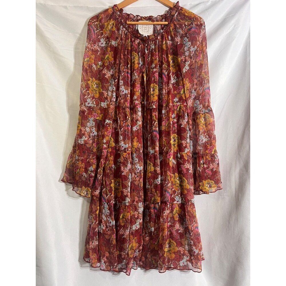 Johnny Was Daisy 100% Silk Mini Dress M Boho Luxe Floral Cottagecore with Slip